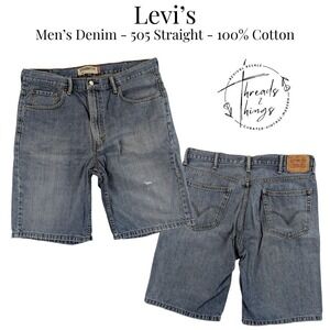 Levis 505 Jean Shorts Mens 38 Straight Fit Distressed Denim Dad Grandpa y2k VTG